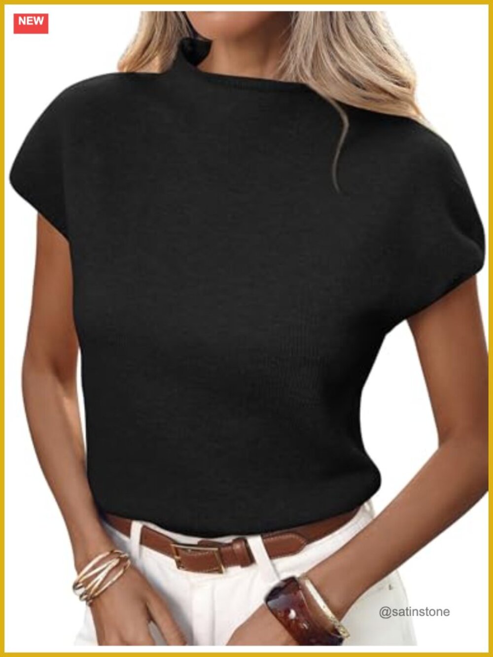 Mock Neck Sweater Vest Cap Sleeve Casual Knit Pullover Tank